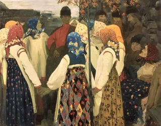 Eräs poika on madottanut tiensä tytön pyörötanssiin, 1902